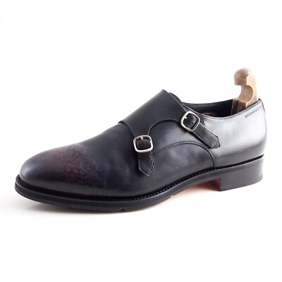 Santoni Double Monk Strap Loafers Black Leather Mens Size EU  display picture 2