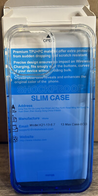 NEW  Mkeke Clear Top Blue Bottom iPhone 13max Shockproof Slim Phone Case 6.7