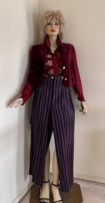 LAUREL (ESCADA)  3pc  Wool Pants, Velvet Vest And Silk Embroidered Blouse German