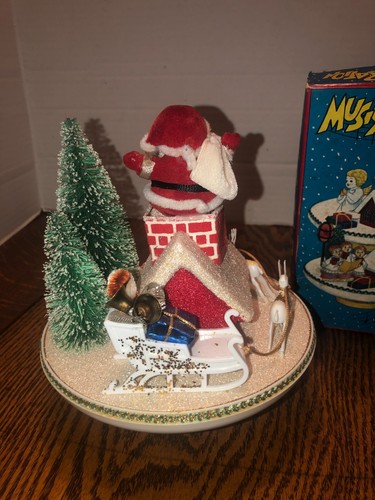 Nice MCM Santa On Rooftop Music Box-Jingle Bells-Reindeer-Trees-Japan-IOB - Picture 5 of 11