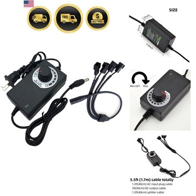 12V PC Fan Speed Controller, Fan Power Supply 100-240V AC to 3-12V DC 36W Adj...