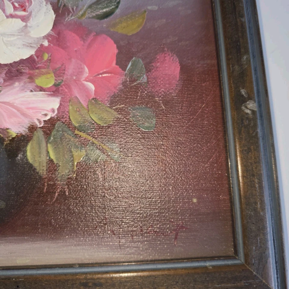 Original Oil Painting Floral Roses Still Life Framed Signed By Artist 11.5"x9.5" - Image 3 of 4