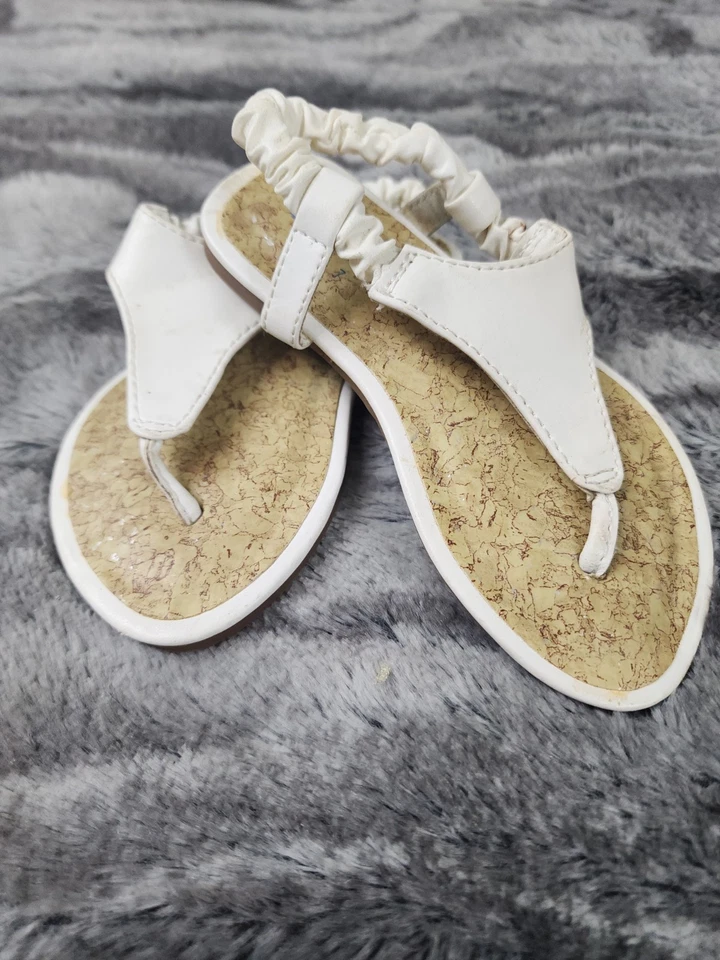 Sandalias Healthtex para niñas pequeñas blancas con lazo plano playa/verano punta abierta talla 7 Foto 2 de 4