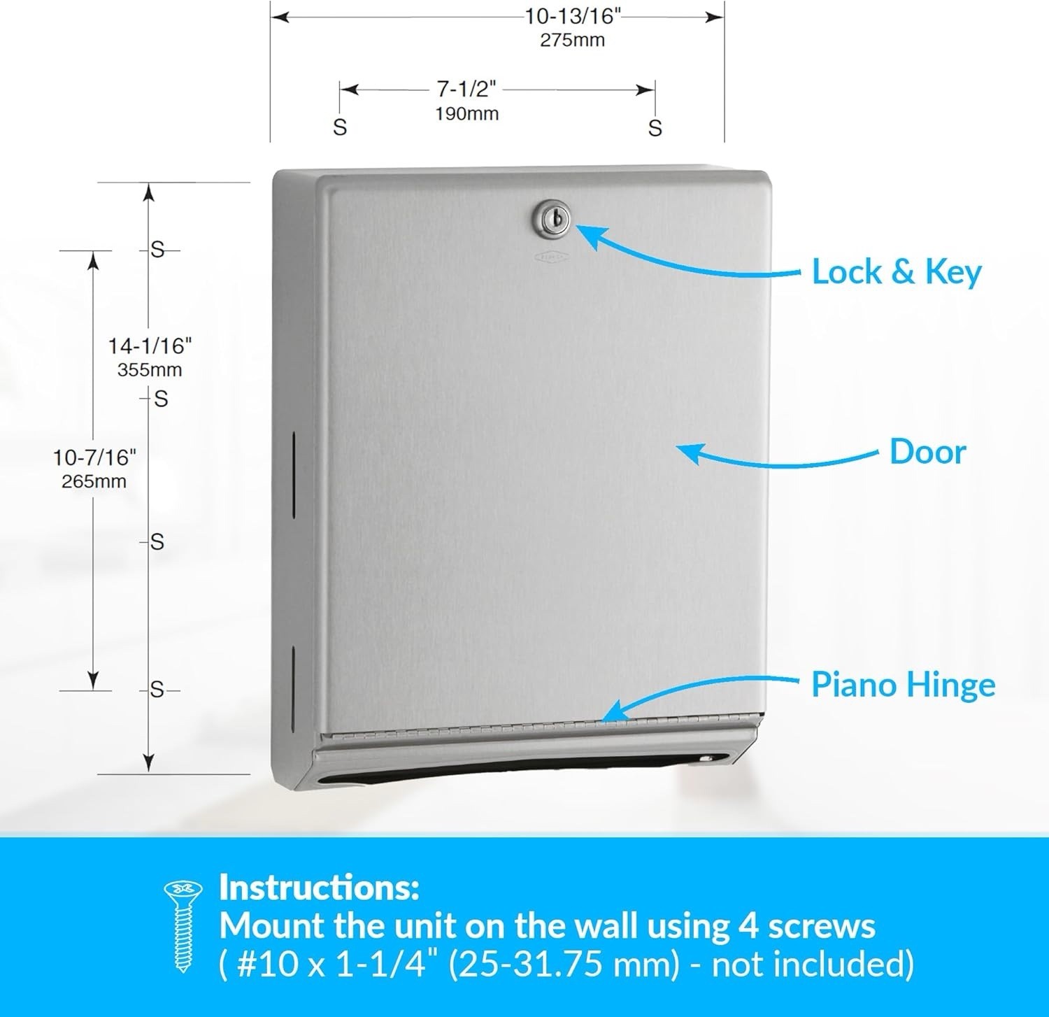 Bobrick B-262 Commercial Paper Towel Dispenser, Surface-Mounted, Stainless Steel