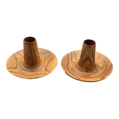 Vintage Handmade Mimosa Wood Candleholders 4'' x 3'' Read
