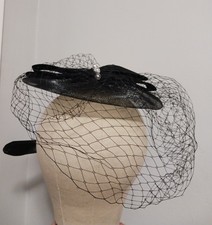 Retro Clip On Fascinator , Black Mesh Satin  Faux Pearl NWOT