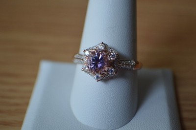 2.35ct Martha Rocha Kunzite /Moissanite Ring 18K RG Plated over Fine Silver Sz10