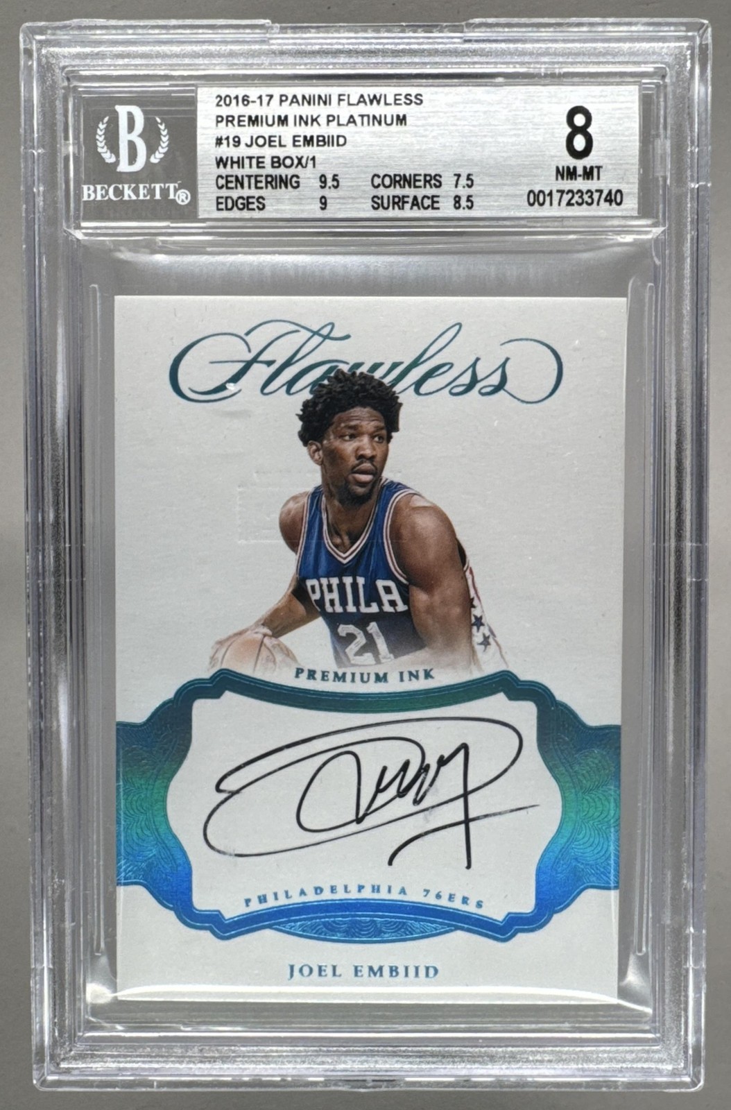 Joel Embiid 2016 Panini Flawless White Box Platinum Premium Ink Auto 1/1 BGS 8