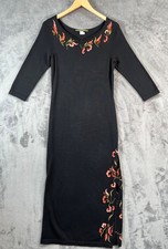 Peruvian Connection Maxi Dress Women Small Black Sweater Embroidered Slit Pima