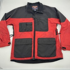 Duluth Trading Co Utility Work Jacket Mens M Red Black Fleece Lined Multi Pocket