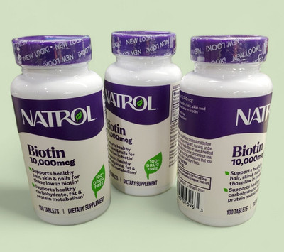 3 Pack, 100 TABLETS Each bottle,  BIOTIN  Natrol 10,000 mcg Exp. 05/2027