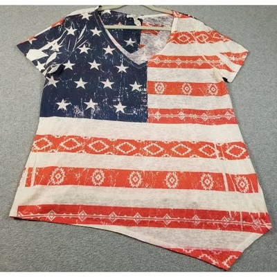 Moa Moa T-Shirt Women's 2X Plus Red White Blue American Flag Sheer July 4th Top
