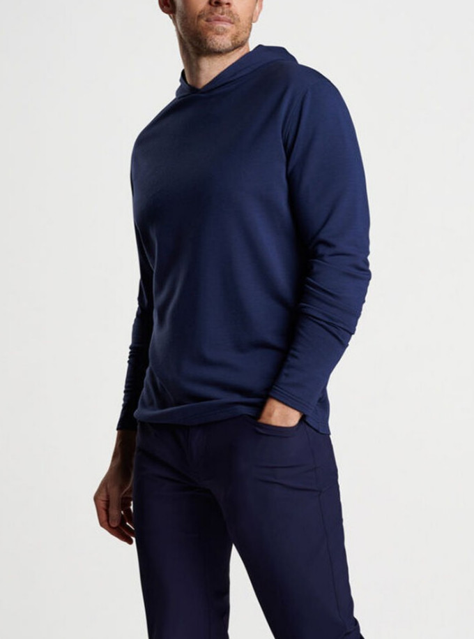 PETER MILLAR Crown Crafted Excursionist Flex Hoodie NAVy Blue Wool Sz 2XL 200 23190₽