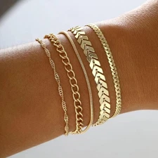 5Pcs/Set Boho Twist Chain Bracelets Set for Women Vintage Punk Gold Color Adjust