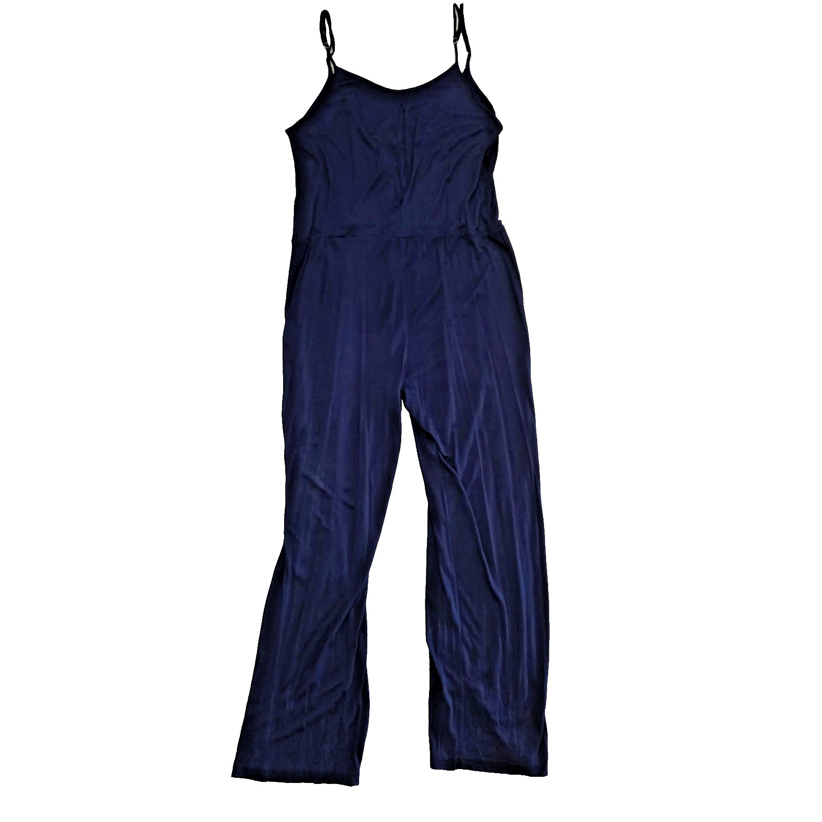 Jumpsuit Womens Medium Blue Wide-Leg Romper 100% Cotton Spaghetti Strap Pallazo-image