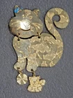 Vintage NF Avon?  HInged Cat Etched Goldtone Cat Brooch Costume Jewelry