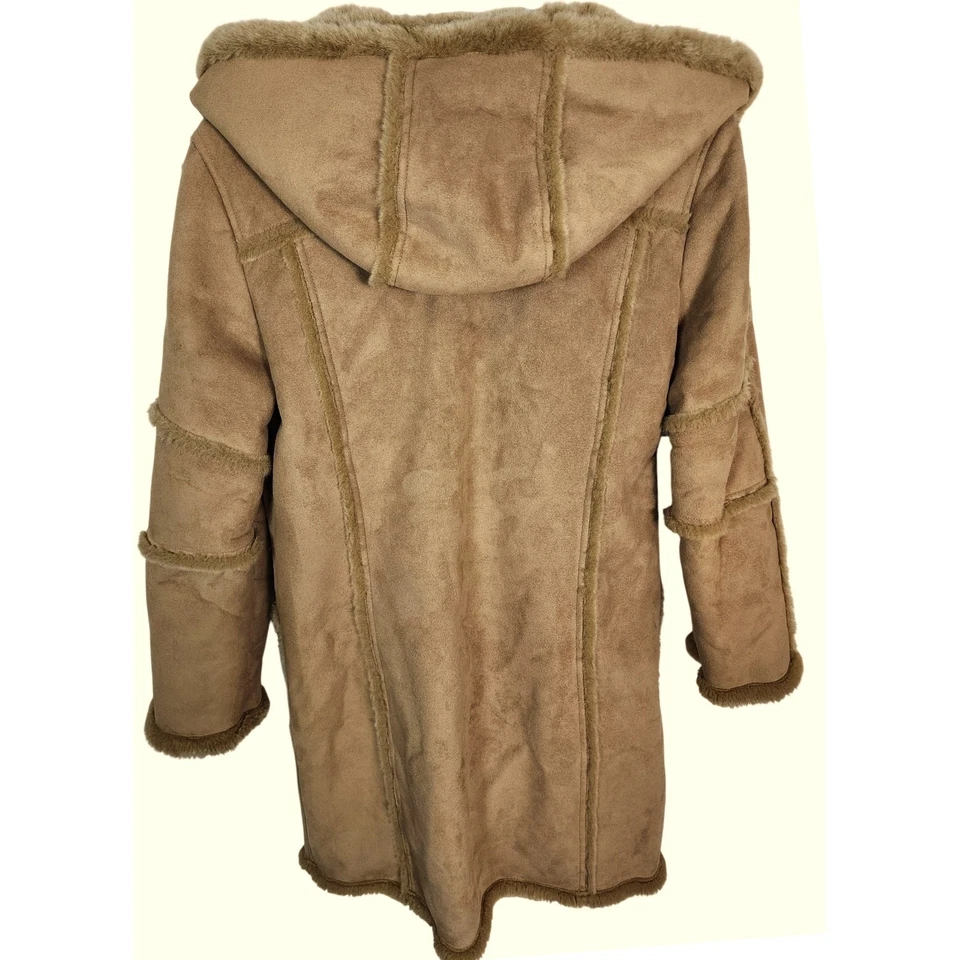 Abrigo UTEX Diseño Capucha Imitación Gamuza y Piel Borde Palanca Pequeño Mujer Largo Boho Nieve Foto 3 de 4