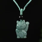Certified Grade A Green 100% Natural Jadeite Jade Pendant Lucky Money Cat A10400