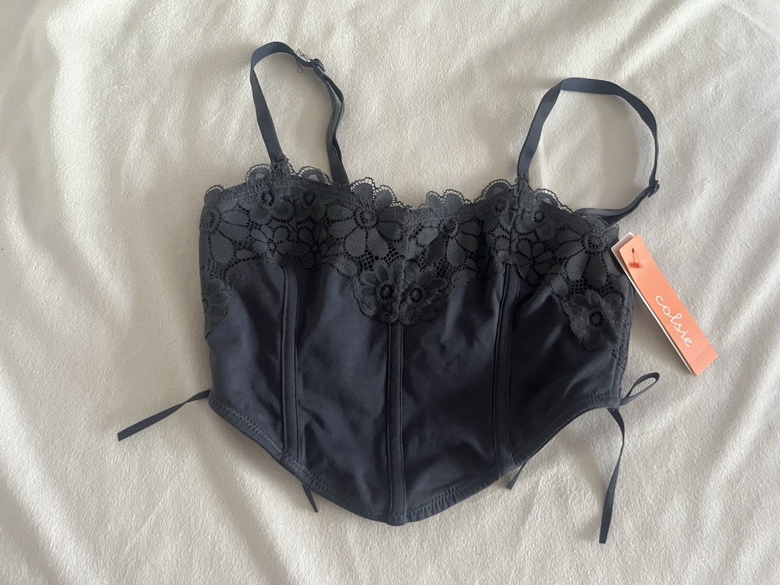 Colsie Women’s Size Small Lace Up Crochet Corset Bra Steel Gray