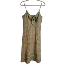 Express Womens Olive Green Cotton Eyelet Tie Front Midi Dress Spaghetti Strap M