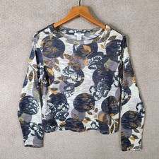 Bar III Shirt Womens XL Gray Yellow Floral Polka Dot Knit Top Crew Neck Stretch
