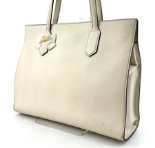 GUCCI Marmont GG Hand Tote Bag Leather Ribbon Ivory Shoulder Purse Authentic