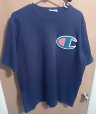 VINTAGE CHAMPION XL SS BLACK T-SHIRT 48" CHEST BIG C PINK / BLUE C sewn logo