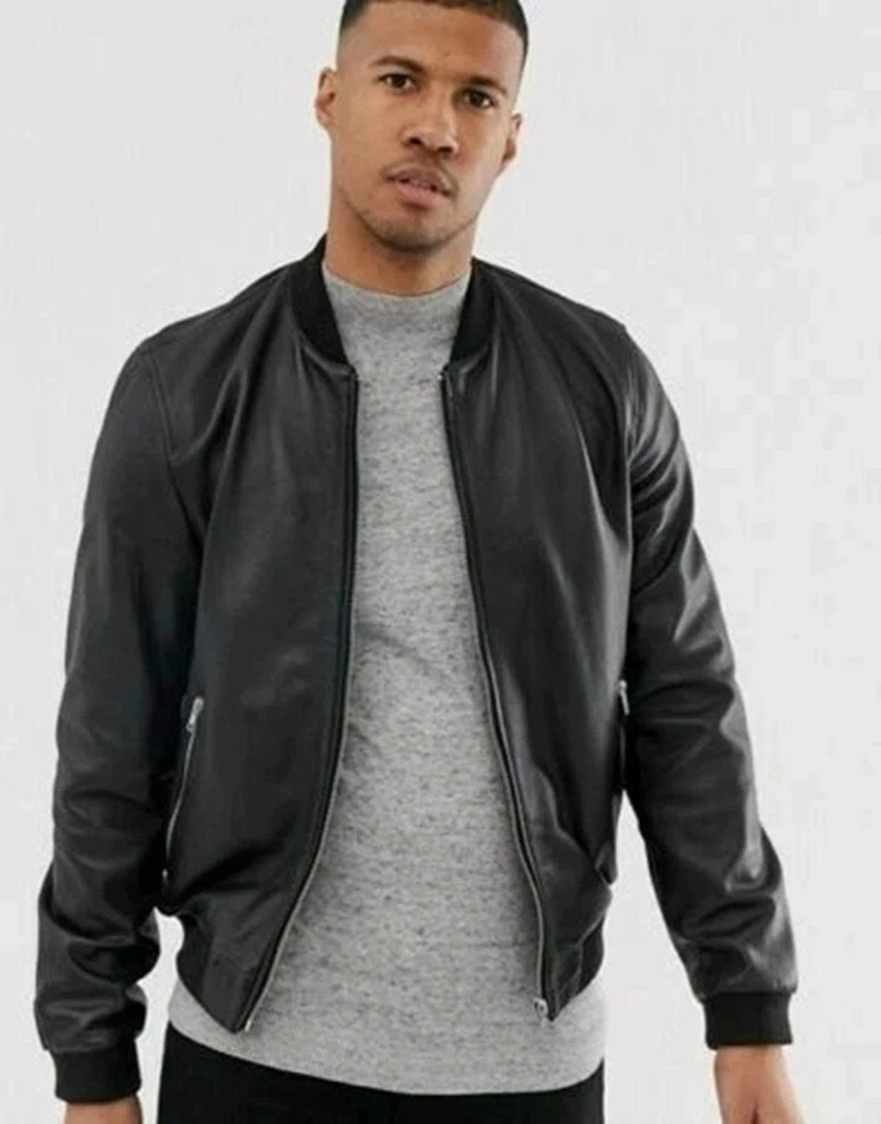 Men's Genuine Leather Black Lambskin Bomber Jacket Handmade Stylish Coat Jacket