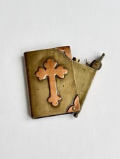 Antique Trench Art Lighter, Shaped As A Bible, Brass & Copper