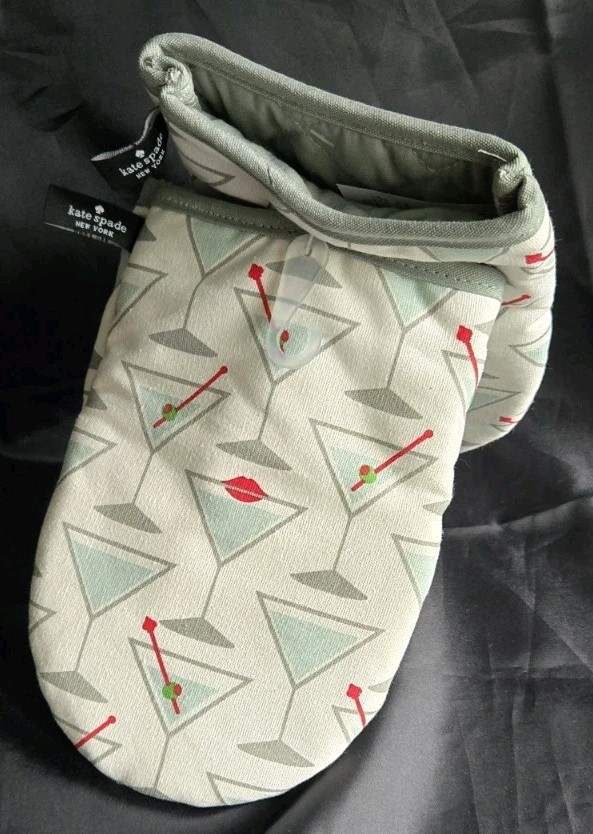 NWT Kate Spade Mini Oven Mitts Set of 2 Green Martini Pattern