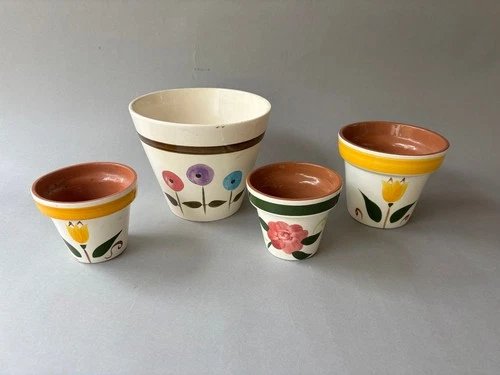 4 Vintage Stangl Pottery Flower Pot Hand Painted Jardinere