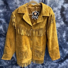 Western Genuine Suede Leather Fringe Jacket Brown Women  s Xl Lined