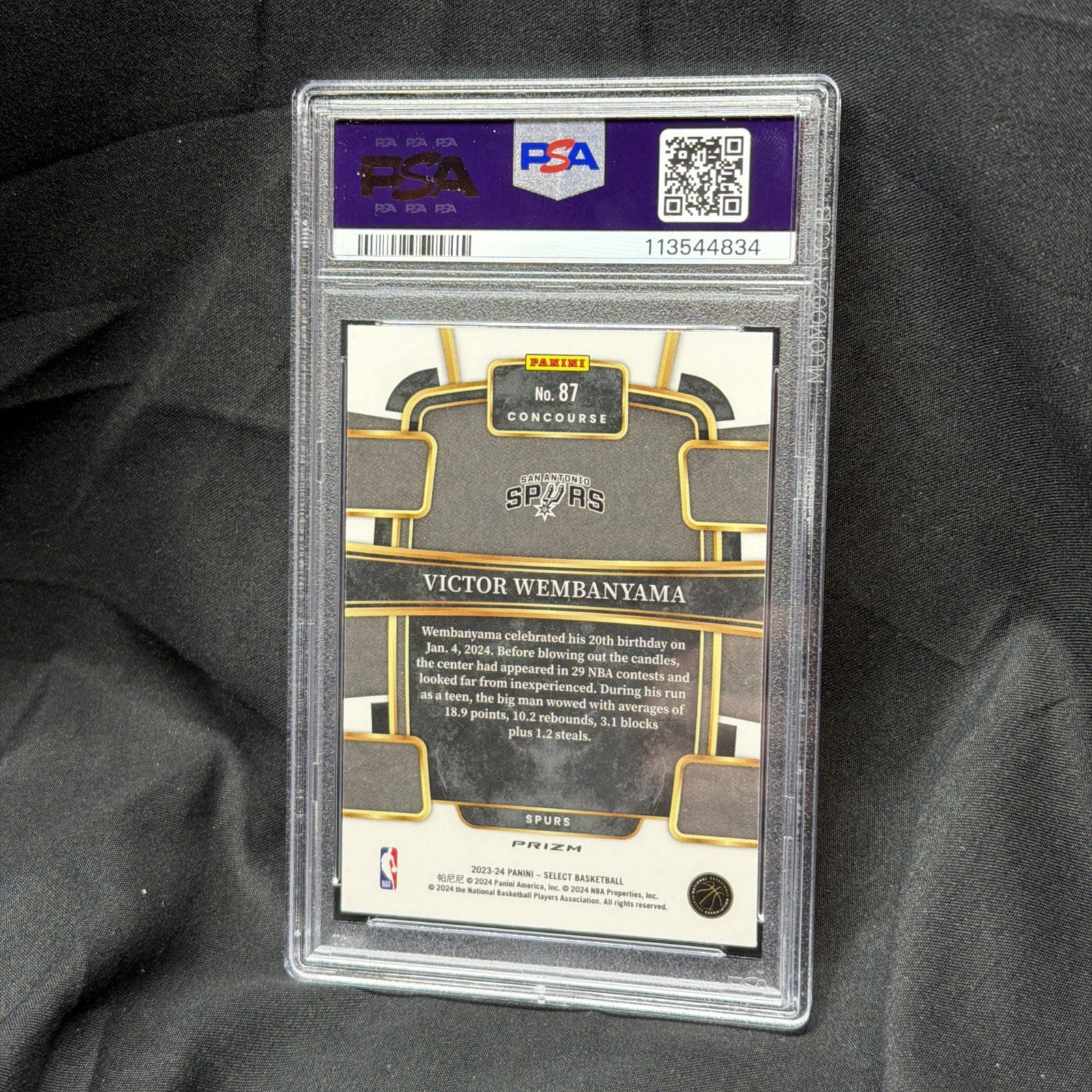 🔥2023-24 Panini Select  🔥Victor Wembanyama #87 Blue Cracked Ice PSA 10 view 2