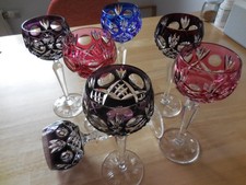 7 Römer Weingläser 24% Bleikristall Überfang bunt top erhalten