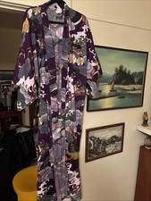 Vtg MARUKY Tokyo JAPAN Kimono Wrap Robe 100 Cotton Purple Dragons Womens XL 59