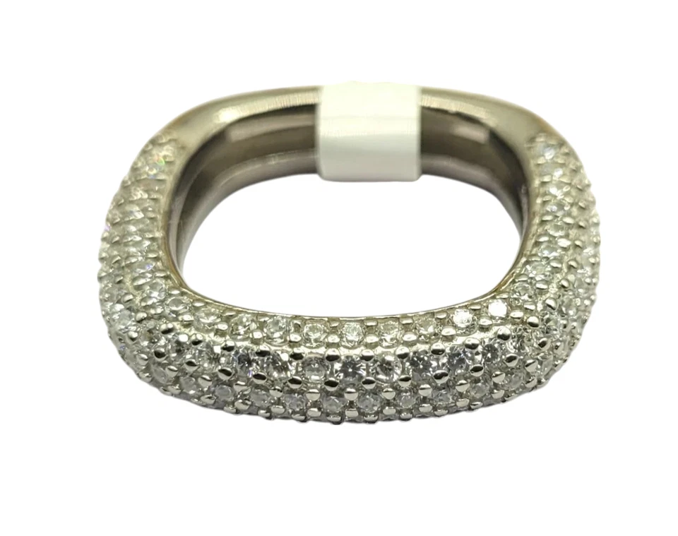 Elegante Taglio Quadrato Zircone Cubico Donna Anello 925 Argento Sterling Fascia - Immagine 3 di 4