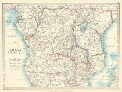 KOLONIALES ZENTRALAFRIKA. Kenia Tansania Belgisch Kongo Angola. JOHNSTON 1913 Karte
