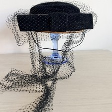 Vintage Original By Michael Terre Hat Black Velvet Gold Silk Band Birdcage Veil