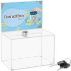 Portable Acrylic Donation Box with Lock and Sign Holder for Suggestions 2 keys