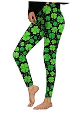 Women's St. Patrick's Day Stretchy Leggings X-Large Irish Shamrock Field