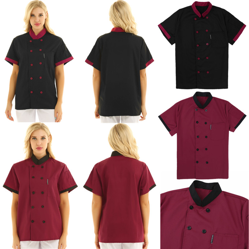 Men Women Chef Coat Short Sleeve Hotel Kitchen Waiter Jacket Chef Uniform  Unisex