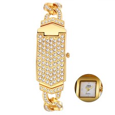 Womens Luxury Rhinestone Square Dial Link Chain Bracelet Quartz Wrist Watch Gift