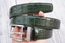 Green Genuine Crocodile Belly Leather Skin Men's Belt With Buckle #K79