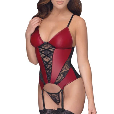 COTTELLI COLLECTION Sexy Straps-Set String S-XL Rot Spitze Wetlook Reizwäsche Dessous "Alexandra"