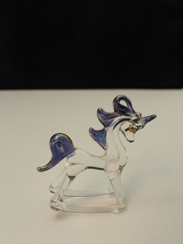 Clear Violet Hand Blown Glass Rocking Horse Ornament - Picture 1 of 2