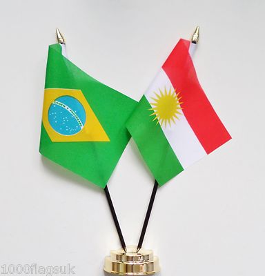 Brasilien & Kurdistan Doppelte Freundschaft Tisch Flagge Set