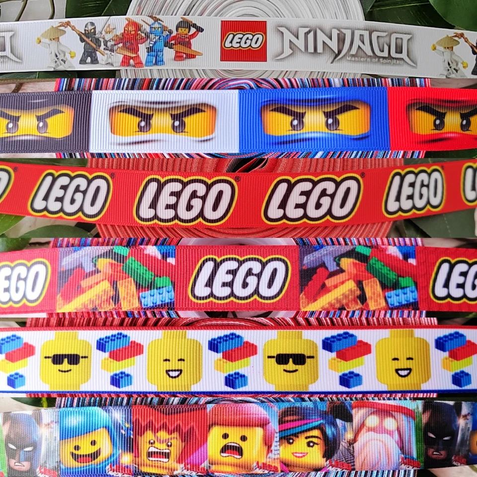 Lego 22mm 25mm 1 Yard Grosgrain 3D Print Red Logo Ribbon Cartoon Crafts Hair Bow - Image 2 of 3