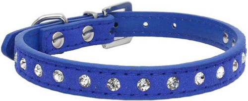 10 "-16.5" Total Length Suede Skin Jeweled Rhinestones Pet Dog Collar Sparkly Cr