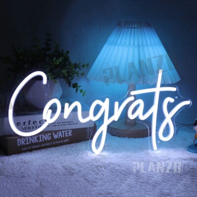 Planzo  Neon Sign Light Congrats Banquet Celebration Light Up Indoors Cold White