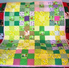 Handmade Girl's Crib Quilt, Charlie Brown Prints in 20 Blocks of Nine, 40" x 51"